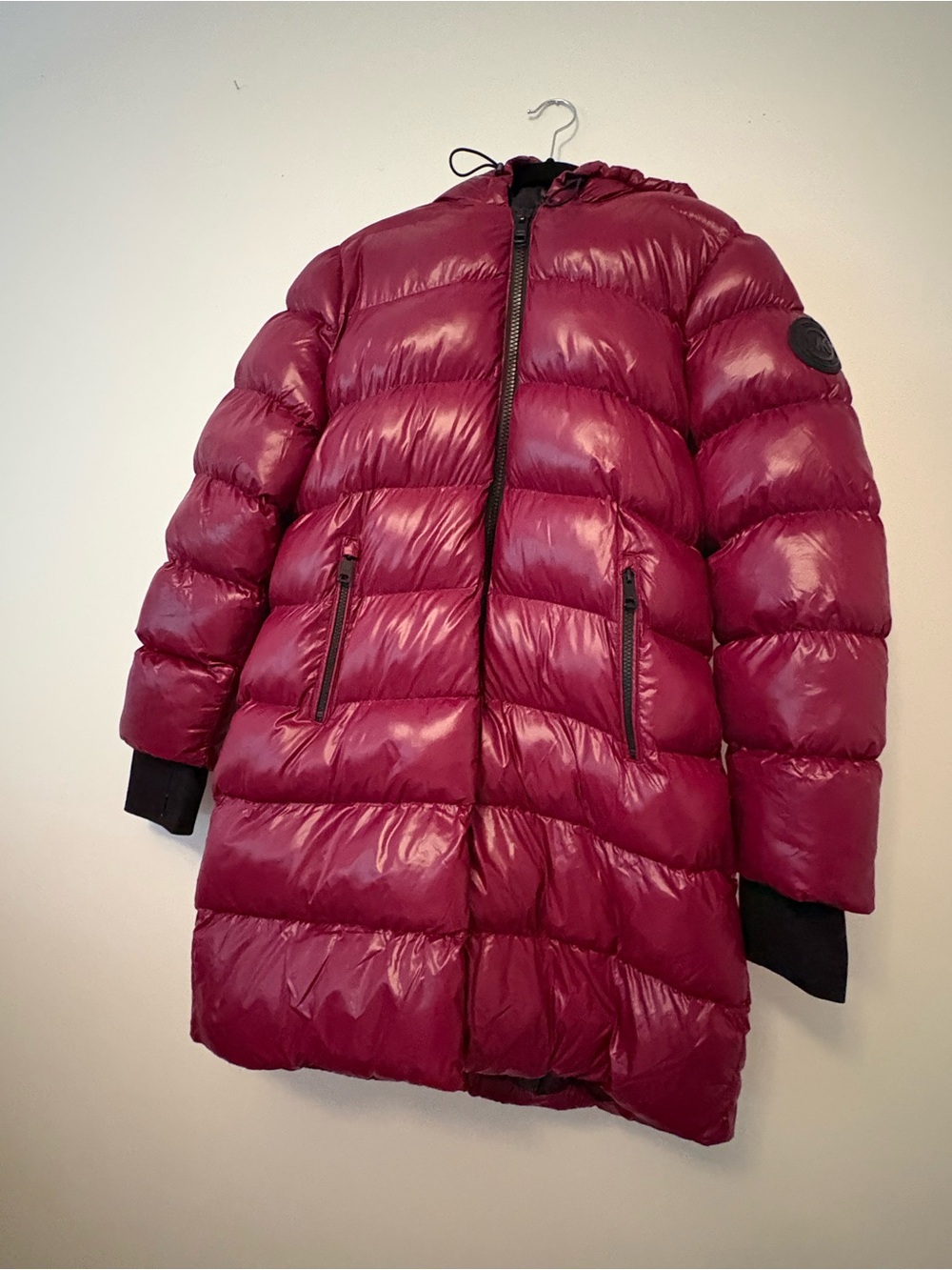 MICHAEL KORS Red High-Shine Glossy Long Puffer Coat Jacket Large